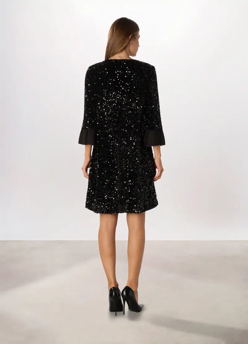 Vestito Corto In Paillettes Donna, Nero miniatura 2