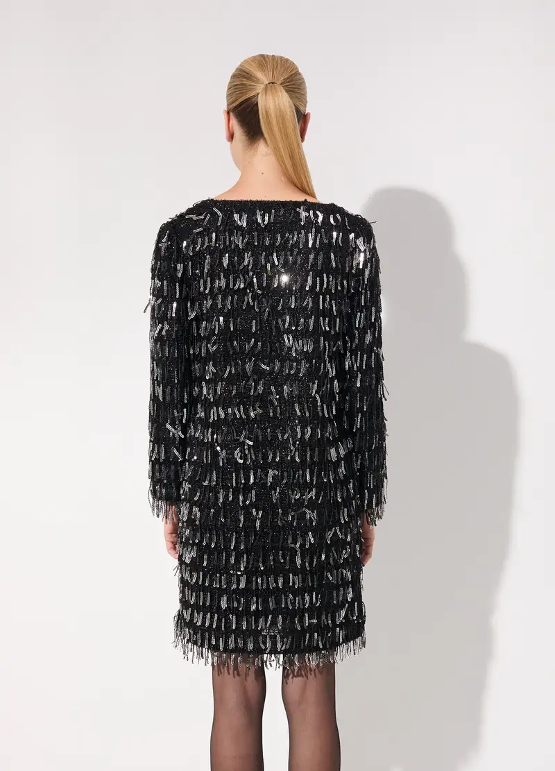 Vestito Corto In Paillettes Donna, Unisex, Nero miniatura 3