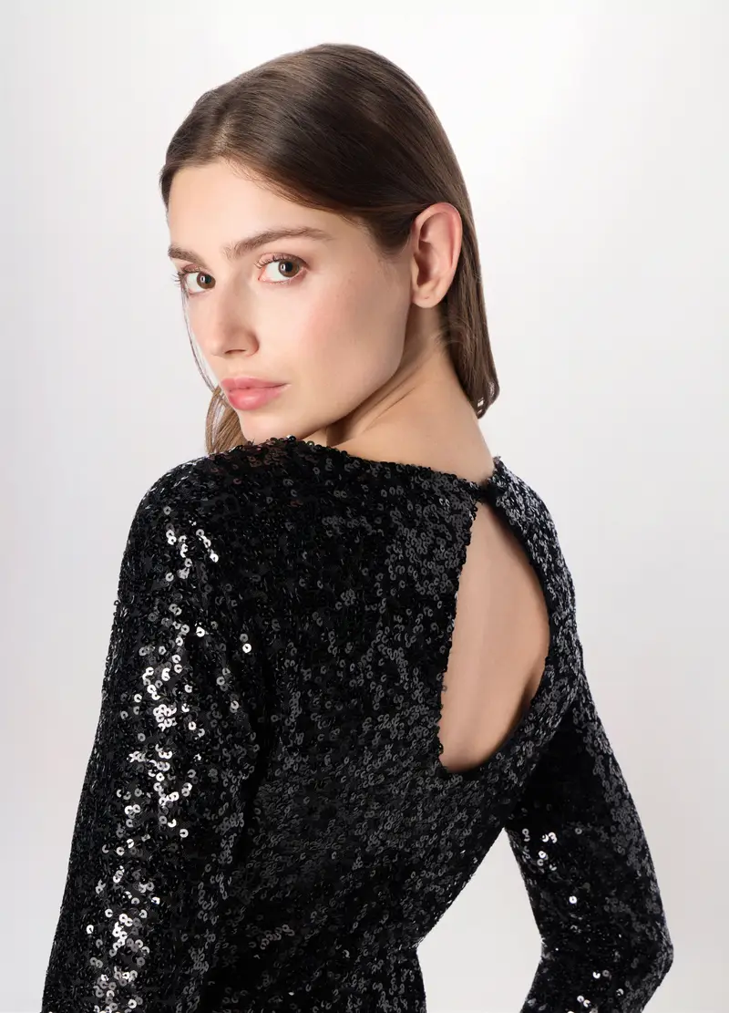 Vestito Lungo Con Paillettes Donna, Nero miniatura 3