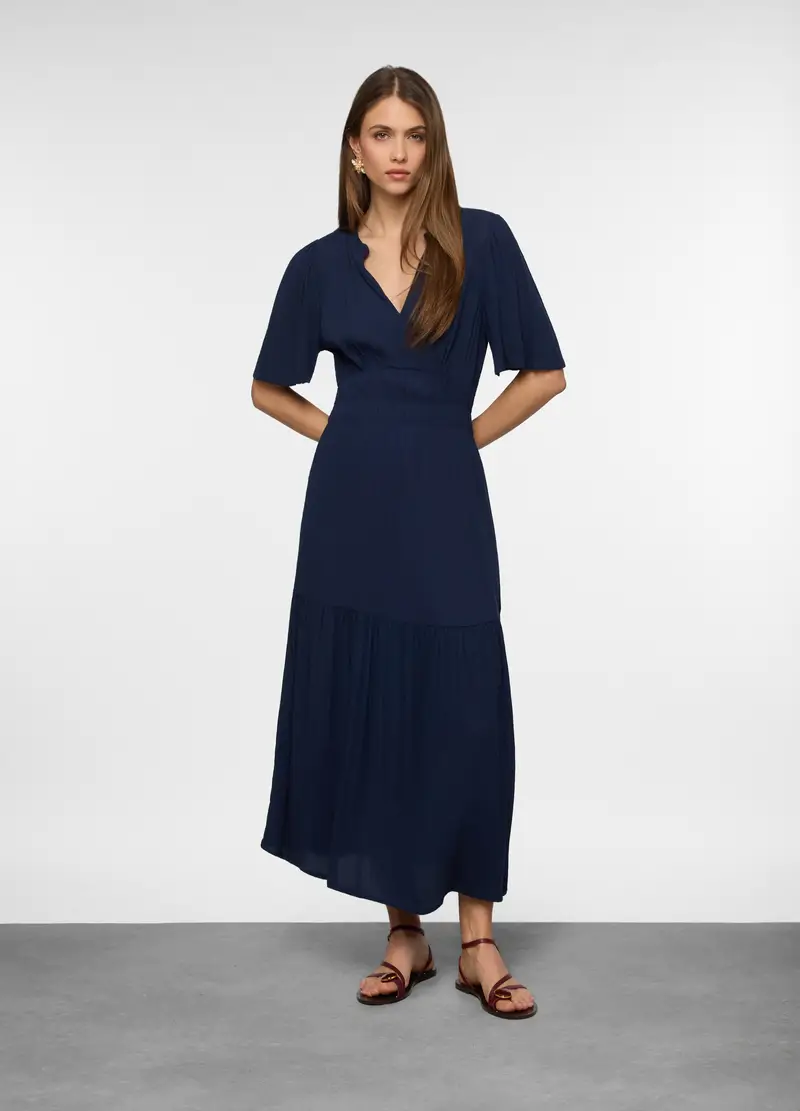 Vestito Lungo Crinkle Donna, Blu navy