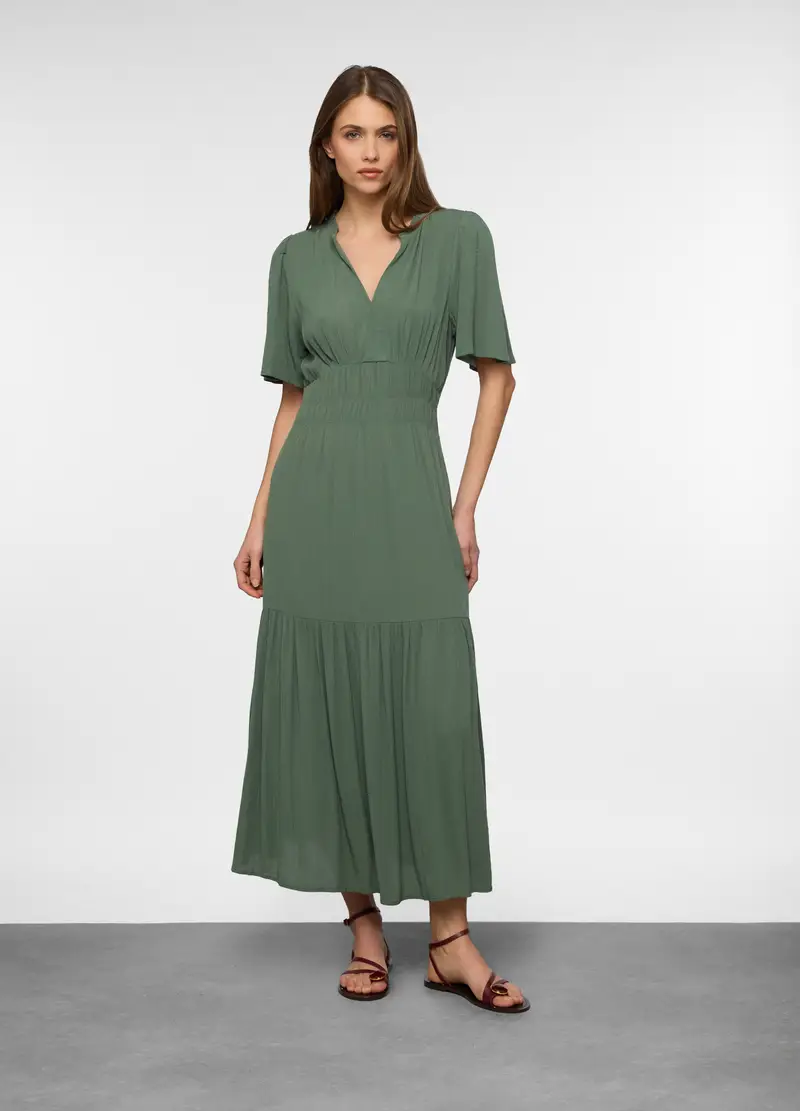 Vestito Lungo Crinkle Donna, Verde oliva