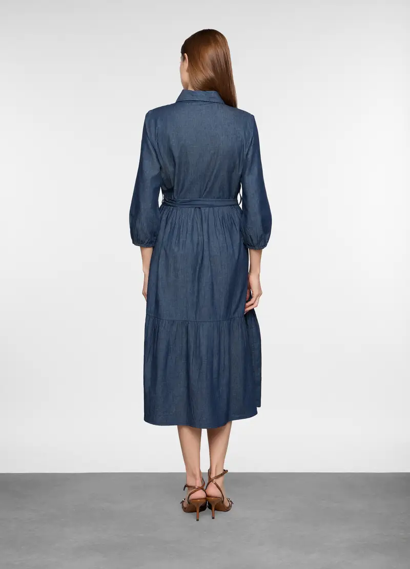 Vestito Lungo In Chambray Di Puro Cotone Donna, Blu chambray miniatura 2