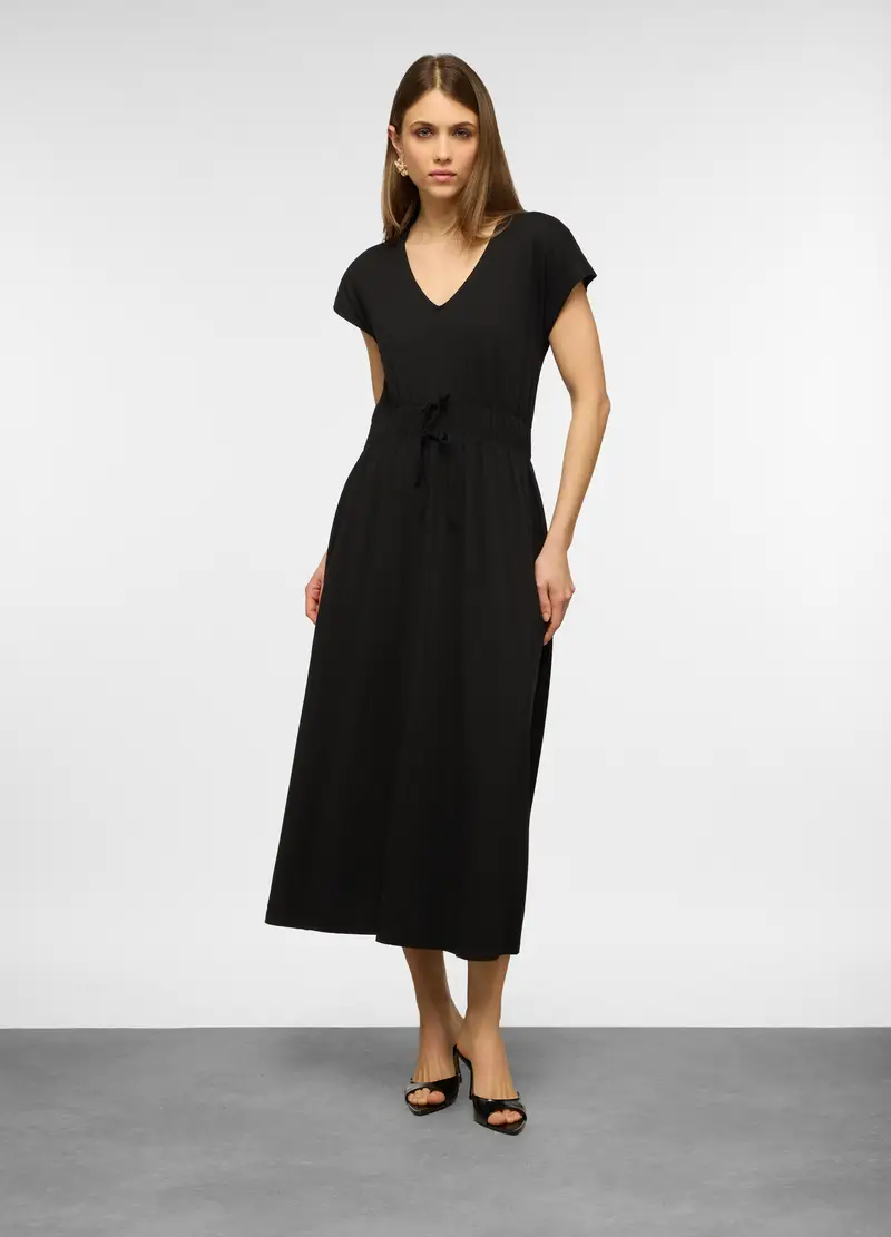 Vestito Lungo In Jersey Di Cotone Stretch Donna, Nero