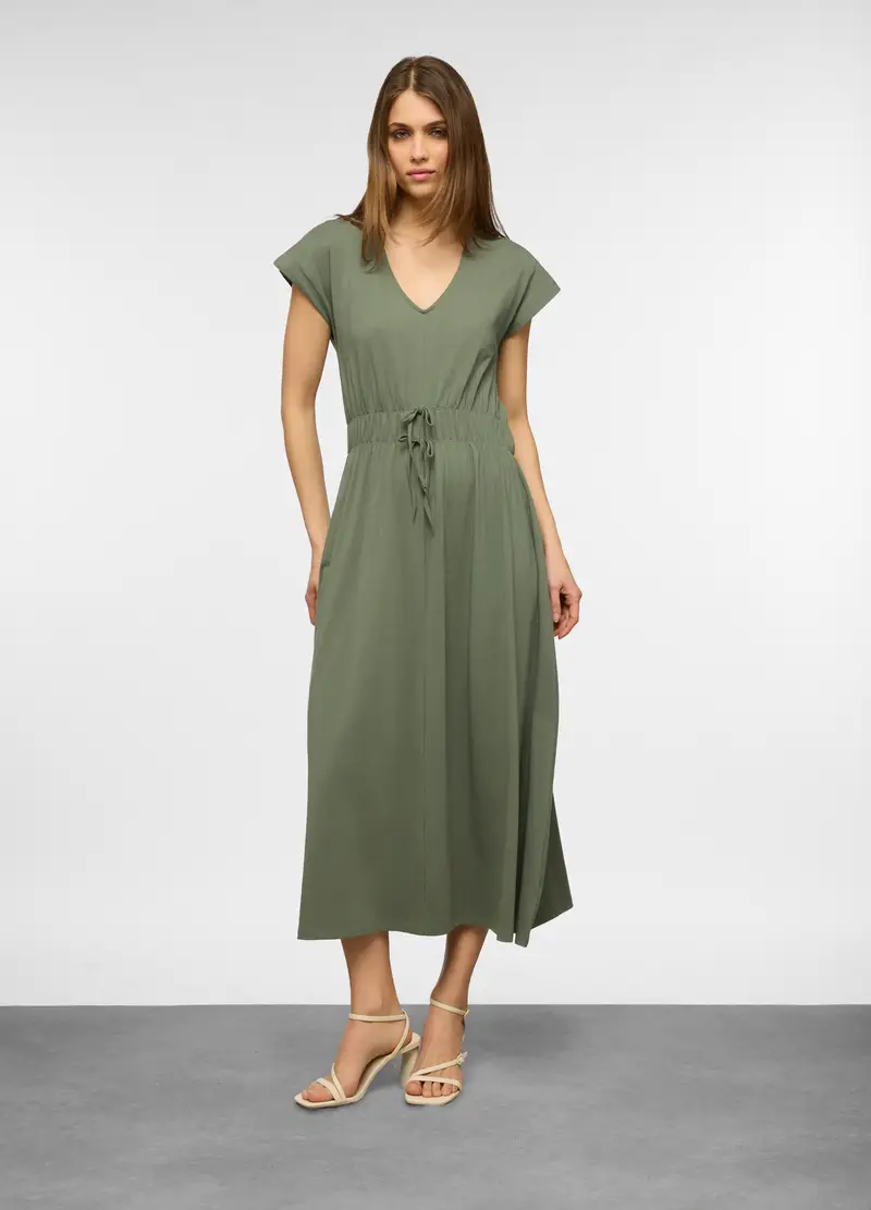 Vestito Lungo In Jersey Di Cotone Stretch Donna, Verde salvia