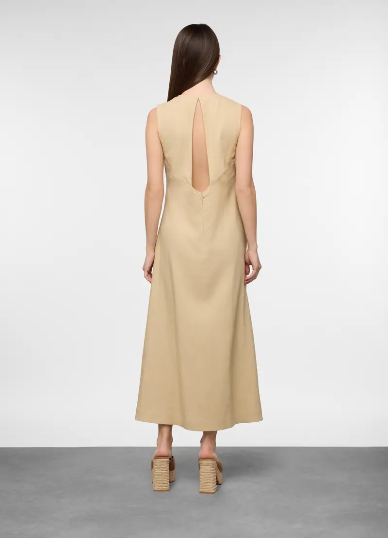 Vestito Lungo Misto Lino Donna, Beige chiaro miniatura 2