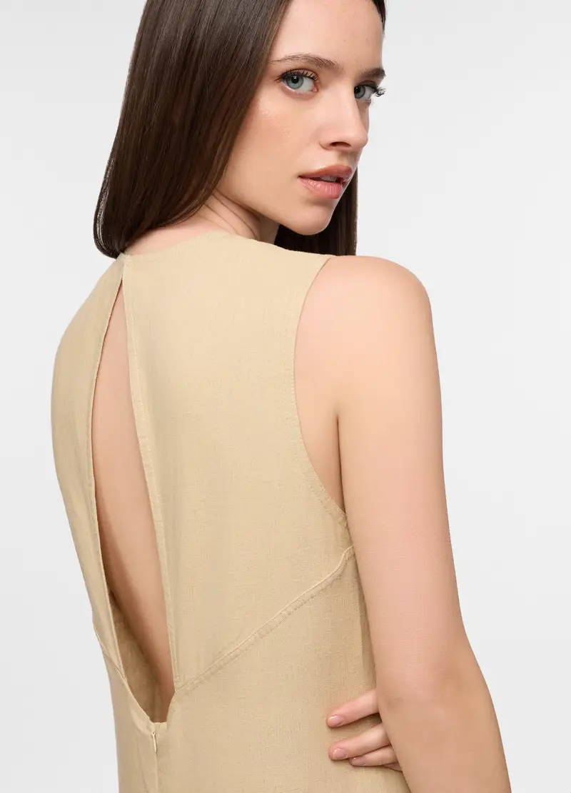 Vestito Lungo Misto Lino Donna, Beige chiaro miniatura 3