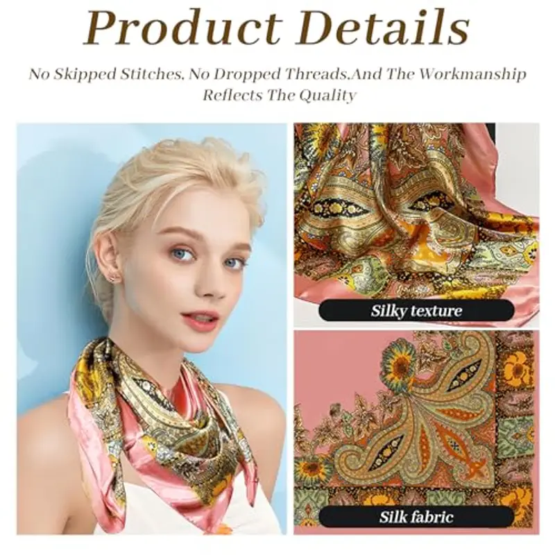 UptVin 4 Bandane con Fiori Finti, Foulard Quadrato in Raso 90 x 90 cm, Accessorio per Capelli, Collo, Fascia, Sciarpe per Donne, Decorazione e Regalo per Donna miniatura 3