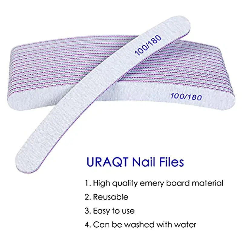 URAQT 15 Pezzi Lime per Unghie, Lime Unghie Professionali, Lime Unghie Grana 100/180 Lavaggio Bilaterale Lavabile, per Uso Domestico e Salone (Arco - Bianco) miniatura 2