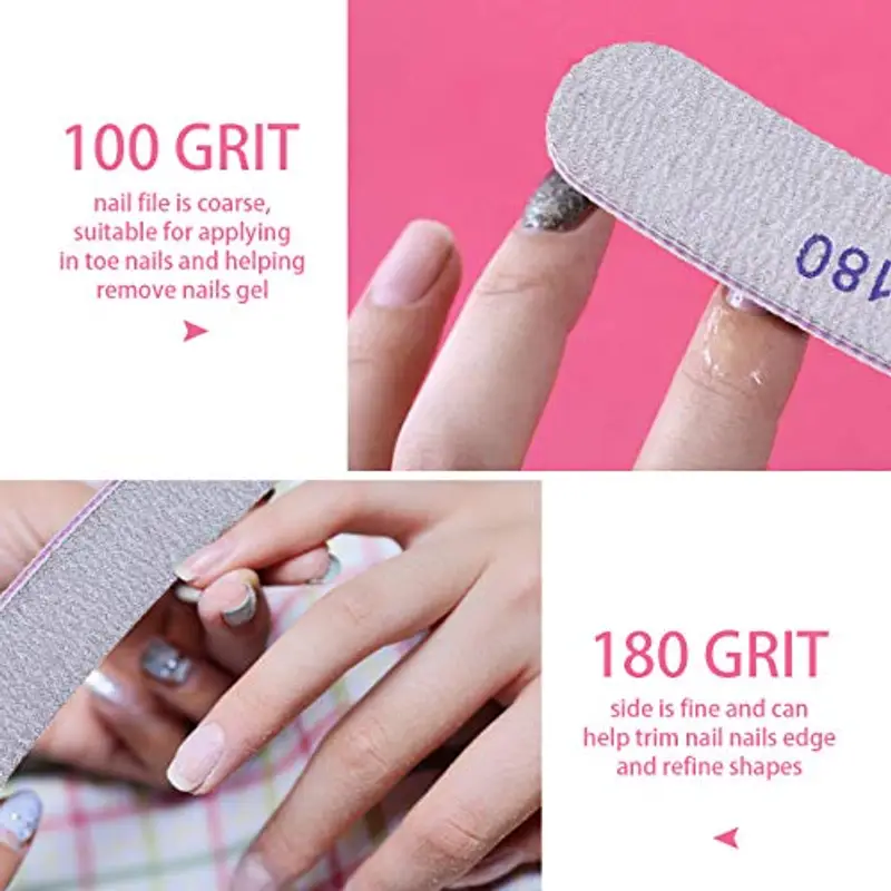 URAQT 15 Pezzi Lime per Unghie, Lime Unghie Professionali, Lime Unghie Grana 100/180 Lavaggio Bilaterale Lavabile, per Uso Domestico e Salone (Arco - Bianco) miniatura 3
