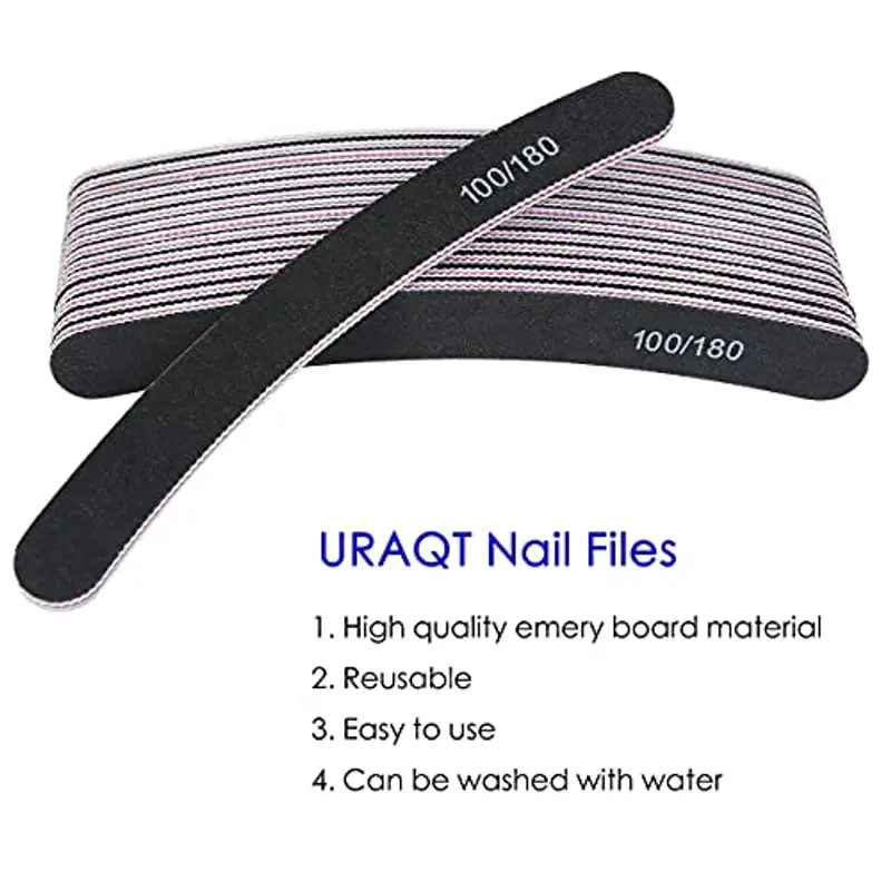URAQT 15 Pezzi Lime per Unghie, Lime Unghie Professionali, Lime Unghie Grana 100/180 Lavaggio Bilaterale Lavabile, per Uso Domestico e Salone (Arco - Nero) miniatura 2