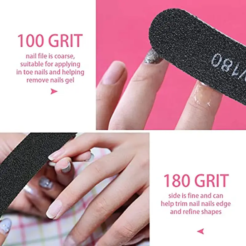 URAQT 15 Pezzi Lime per Unghie, Lime Unghie Professionali, Lime Unghie Grana 100/180 Lavaggio Bilaterale Lavabile, per Uso Domestico e Salone (Arco - Nero) miniatura 3