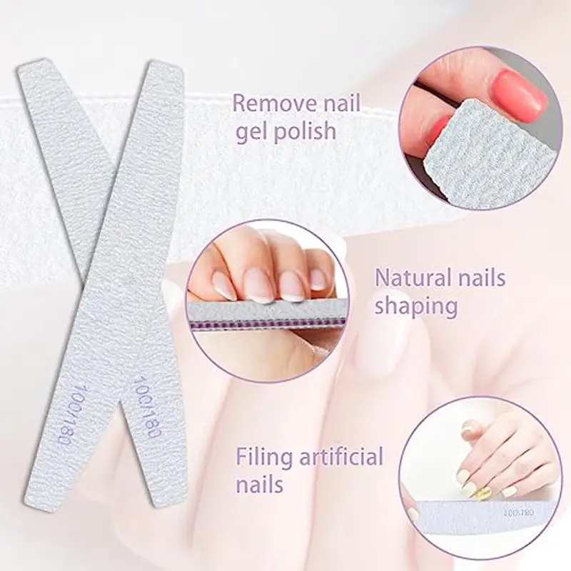 URAQT 6 Pezzi Lime per Unghie 100/180, Professionali Lavabile a Doppia Faccia, Mezza luna Bilaterale Strumenti per la Cura Degli Unghie, per Uso Domestico e Salone (Bianco) miniatura 3
