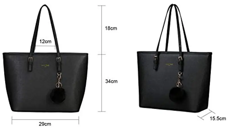 URAQT Borse Tote a Mano da Donna, Grande, 15, 6 Pollici PU pelle, da Spalla, Impermeabile Nera, Adatto per Shopping, Viaggi, Lavoro, Ufficio, Scuola miniatura 3