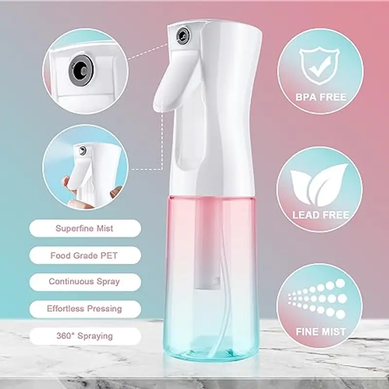URAQT Bottiglia Spray Capelli, 200ML Bottigliette Spray Flacone Spray Continuo Fine, Spray Bottle Spruzzino Capelli Riutilizzabile Strumento Capelli, per Barbiere, Piante, Fiori(Verde Rosa Sfumato) miniatura 3