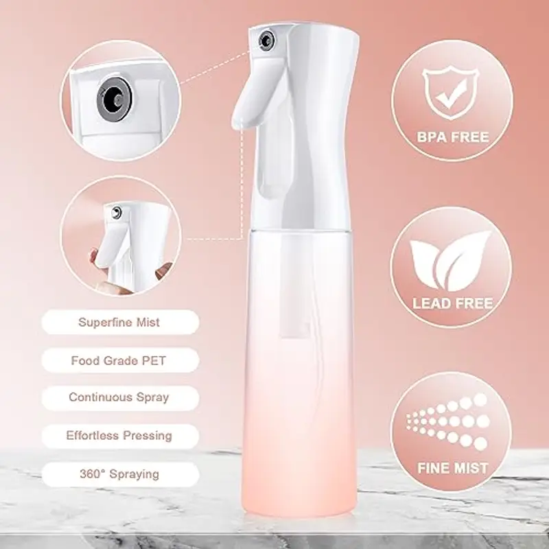 URAQT Bottiglia Spray Capelli, 300ML Bottigliette Spray Flacone Spray Continuo Fine, Spray Bottle Spruzzino Capelli Riutilizzabile Strumento Capelli, per Barbiere, Piante, Fiori(Polvere Sfumata) miniatura 3