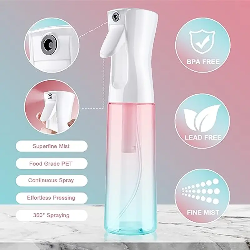 URAQT Bottiglia Spray Capelli, 300ML Bottigliette Spray Flacone Spray Continuo Fine, Spray Bottle Spruzzino Capelli Riutilizzabile Strumento Capelli, per Barbiere, Piante, Fiori(Verde Rosa Sfumato) miniatura 3