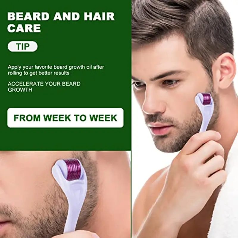 URAQT Dermoroller, Dermaroller 0.50 mm Aghi Viso Rullo, Aghi Rullo Facciale per la Crescita Della Barba, Titanium Derma miniatura 3