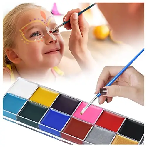 URAQT Face Body Paint, 12 Colori Pittura Corpo con 30 Stampini e 2 Pennelli, Pittura Viso Professionale Kit Colori per miniatura 2