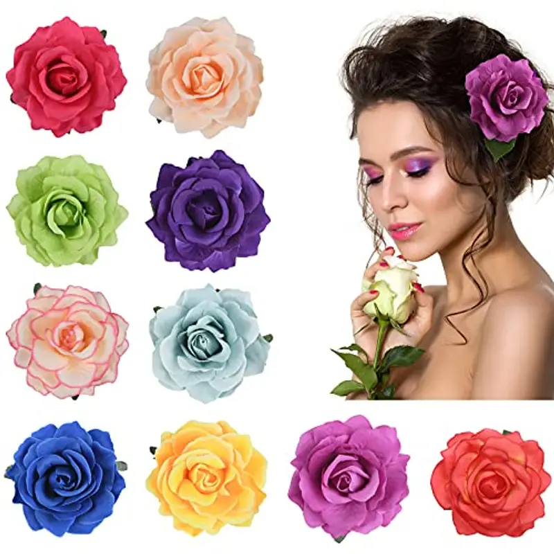 URAQT Fermagli per Capelli con Rosa, Clip Multicolore, Forcina Spilla Accessori per Ragazze Festa Spiaggia Nozze 10 Pcs
