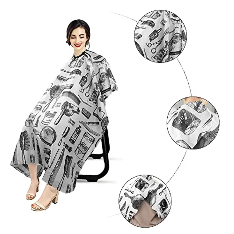 URAQT Mantelle per Parrucchiere, Mantella Taglio Capelli a Tutta Lunghezza, Telo Parrucchiera Professionale per Acconciatura, Taglio e Capelli che Muoiono(stampa#bianca) miniatura 2