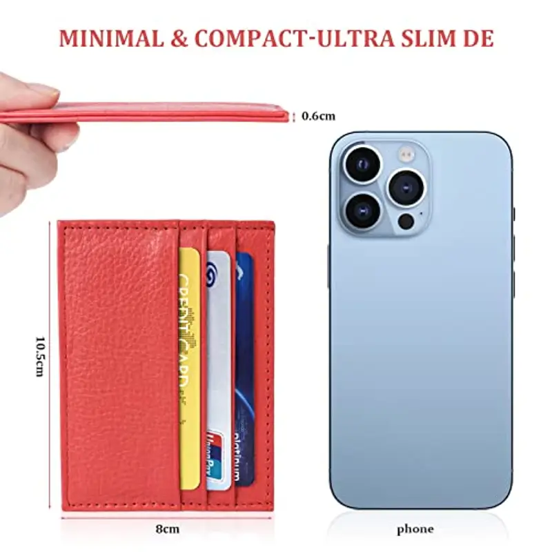URAQT Portacarte, Porta Carte Uomo e Donna, Porta Carte Credito in Pelle Slim con 6 Slot e 1 Tasca, Portafoglio Slim miniatura 2