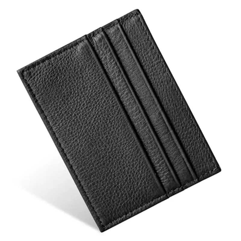 URAQT Portacarte Uomo e Donna, Porta Carte Credito in Pelle Slim con 6 Slot e 1 Tasca, Portafoglio Sottile per Carte D'identità, Patente di Guida(nero-new)