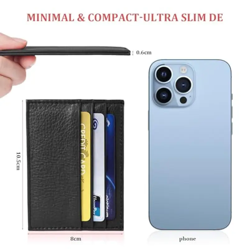 URAQT Portacarte Uomo e Donna, Porta Carte Credito in Pelle Slim con 6 Slot e 1 Tasca, Portafoglio Sottile per Carte D'identità, Patente di Guida(nero-new) miniatura 2