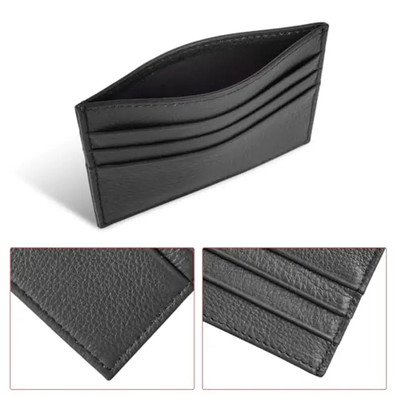 URAQT Portacarte Uomo e Donna, Porta Carte Credito in Pelle Slim con 6 Slot e 1 Tasca, Portafoglio Sottile per Carte D'identità, Patente di Guida(nero-new) miniatura 3
