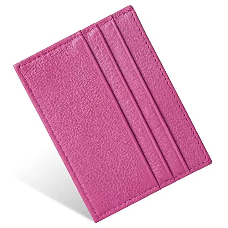 URAQT Portacarte Uomo e Donna, Porta Carte Credito in Pelle Slim con 6 Slot e 1 Tasca, Portafoglio Sottile per Carte D'identità, Patente di Guida(Rosa Rossa)