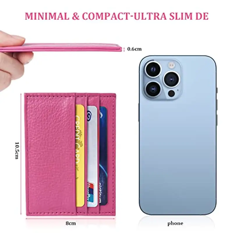 URAQT Portacarte Uomo e Donna, Porta Carte Credito in Pelle Slim con 6 Slot e 1 Tasca, Portafoglio Sottile per Carte D'identità, Patente di Guida(Rosa Rossa) miniatura 2