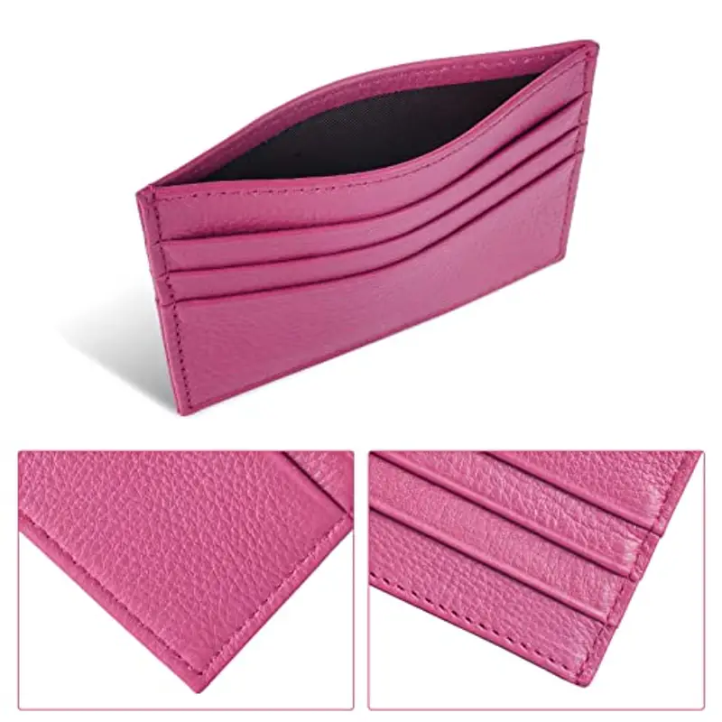 URAQT Portacarte Uomo e Donna, Porta Carte Credito in Pelle Slim con 6 Slot e 1 Tasca, Portafoglio Sottile per Carte D'identità, Patente di Guida(Rosa Rossa) miniatura 3