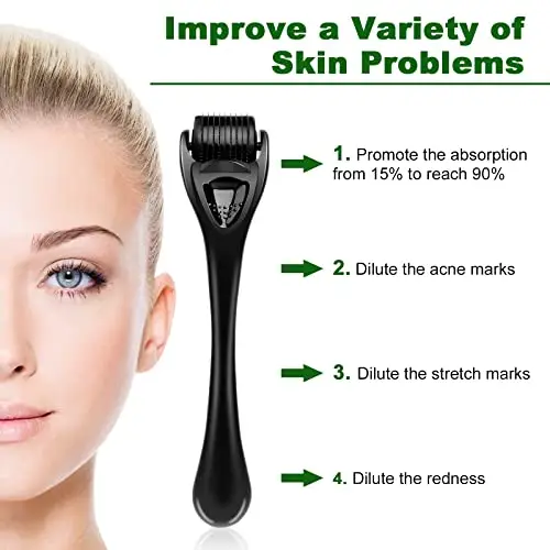 URAQT Rullo Derma, 3 Pz Dermoroller Viso Aghi Viso Rullo, Microneedle Rullo Barba per Antietà e Smagliature Stimola la miniatura 3
