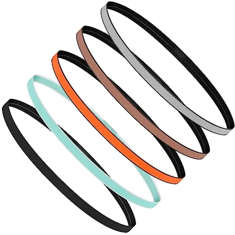 URAQT Sport Fascia Capelli Antiscivolo, 5 Pcs Sportiva Fasce per Capelli Sottile Elastico Turbante Fasciaa, Sport Fasce Sottile Unisex Fascia Elastica Capelli Sottile per Sport,Yoga, Fare Jogging