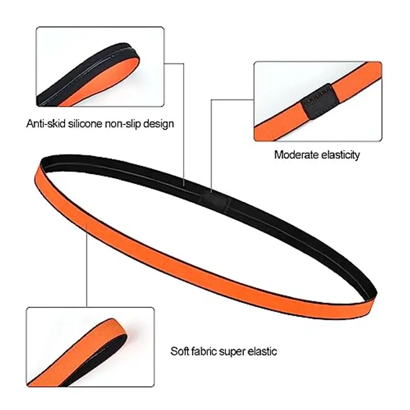 URAQT Sport Fascia Capelli Antiscivolo, 5 Pcs Sportiva Fasce per Capelli Sottile Elastico Turbante Fasciaa, Sport Fasce Sottile Unisex Fascia Elastica Capelli Sottile per Sport, Yoga, Fare Jogging miniatura 3