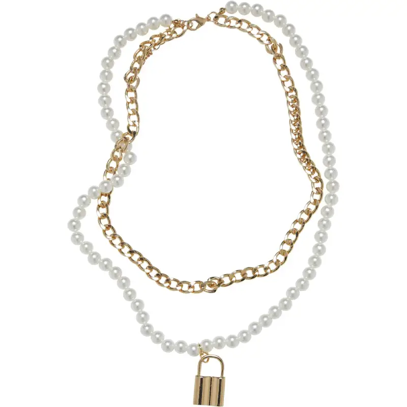Collana da donna Urban Classics Padlock Pearl Layering