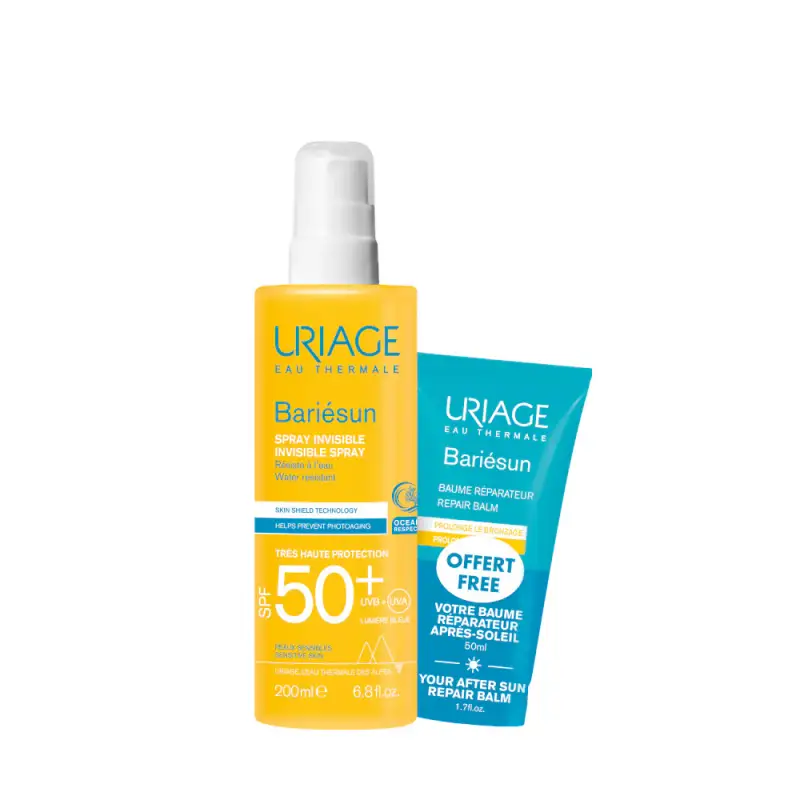 BARIESUN DUO Spray Invisibile Crema solare Spf50+ & Balsamo Doposole - Protezione solare viso,Solari alta protezione,Crema doposole corpo