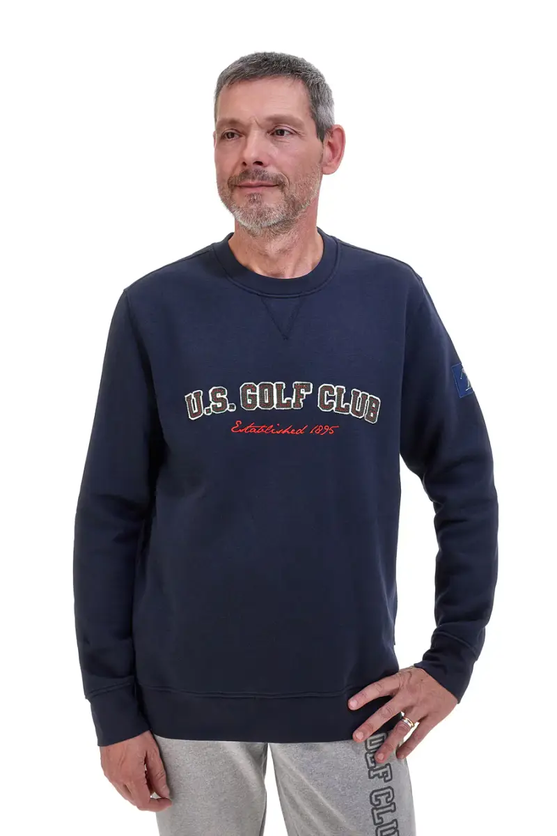 Felpa blu girocollo con stampa U.S. Golf Club F106 [BLUE]