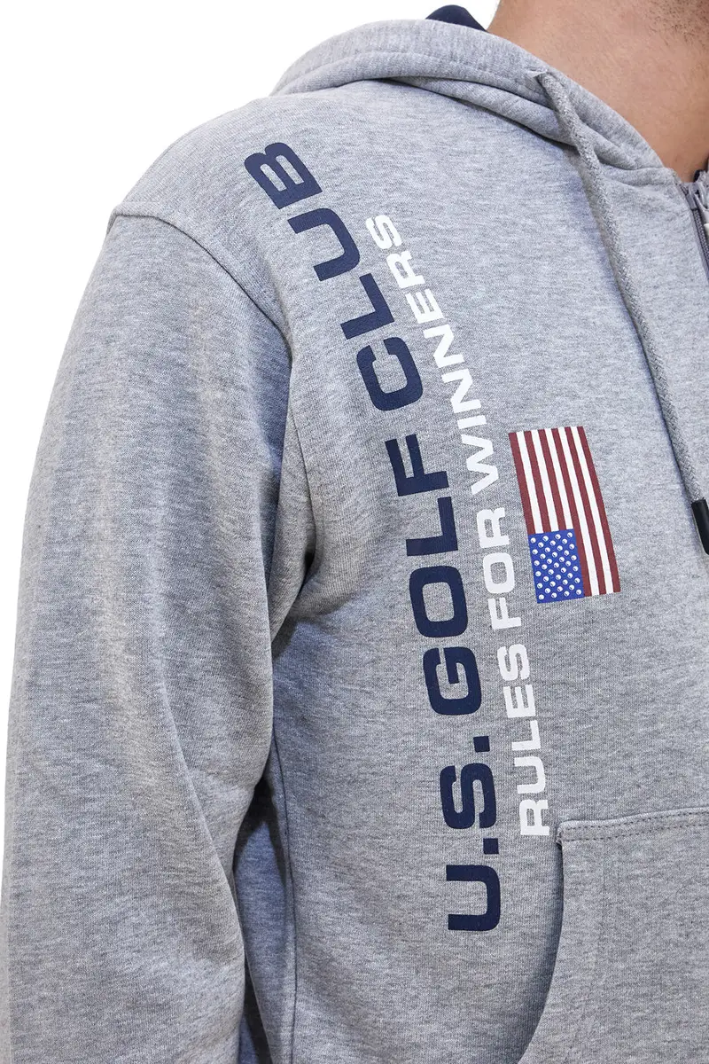 Felpa con cappuccio grigia e zip frontale US GOLF CLUB 1279 [GREY MELANGE] miniatura 2
