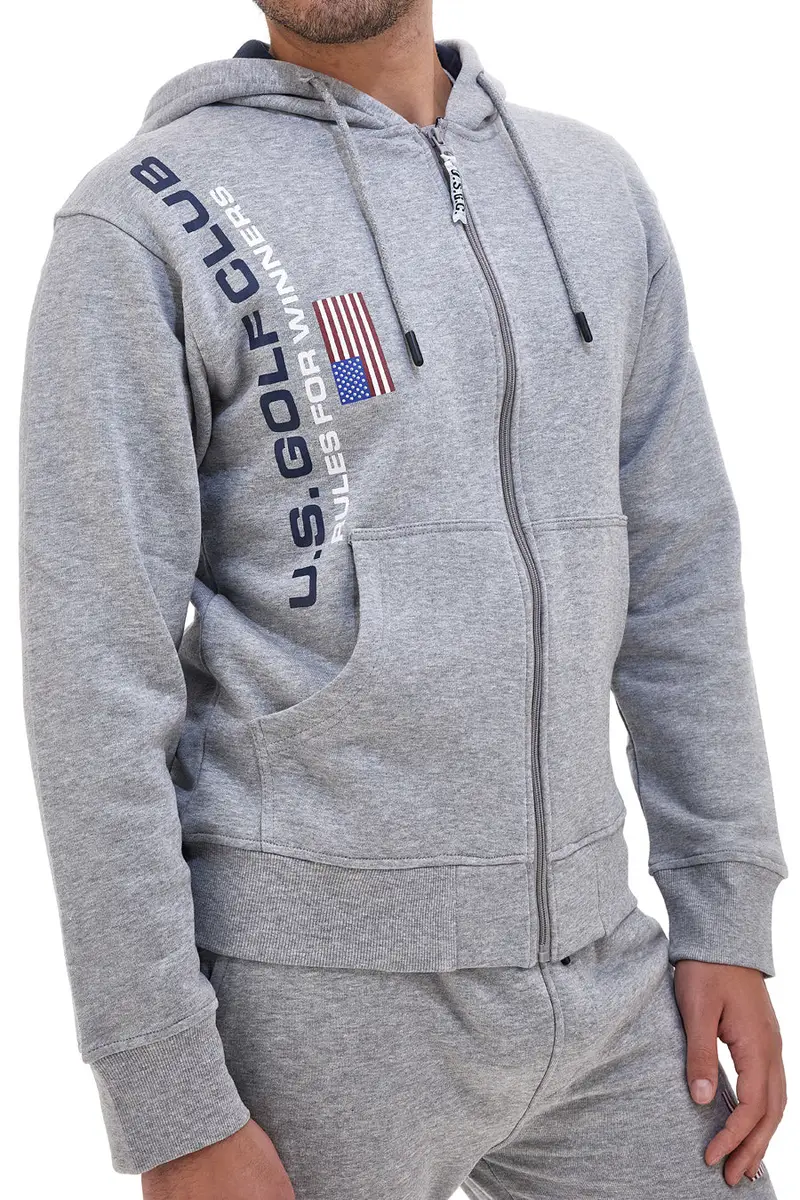 Felpa con cappuccio grigia e zip frontale US GOLF CLUB 1279 [GREY MELANGE]