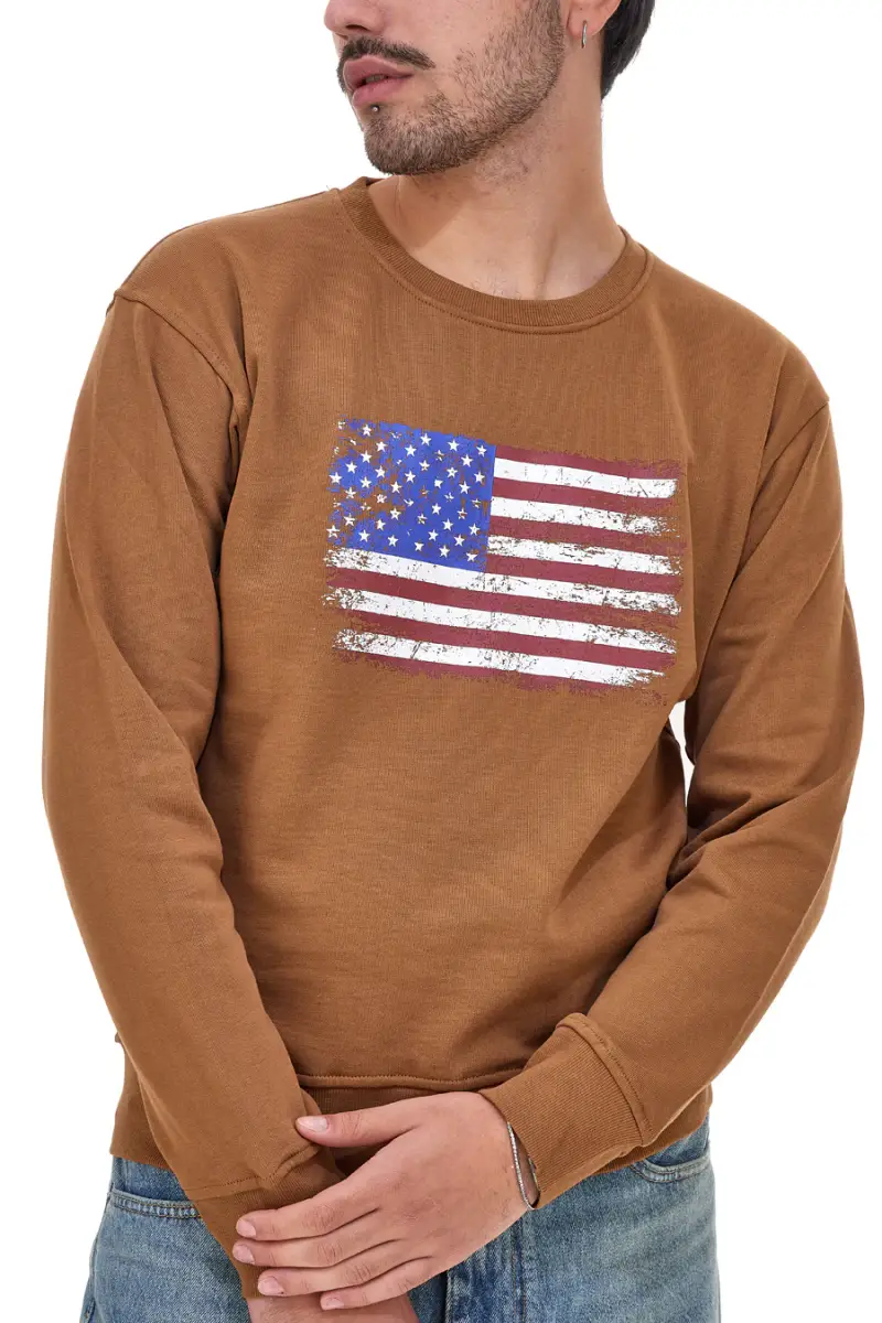 Felpa girocollo marrone con stampa frontale US GOLF CLUB 1291 [CAMEL] miniatura 4