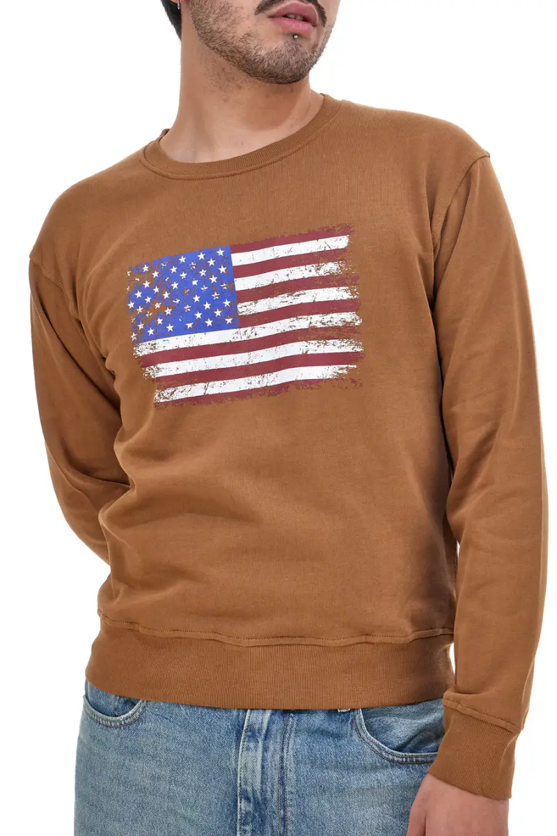 Felpa girocollo marrone con stampa frontale US GOLF CLUB 1291 [CAMEL]