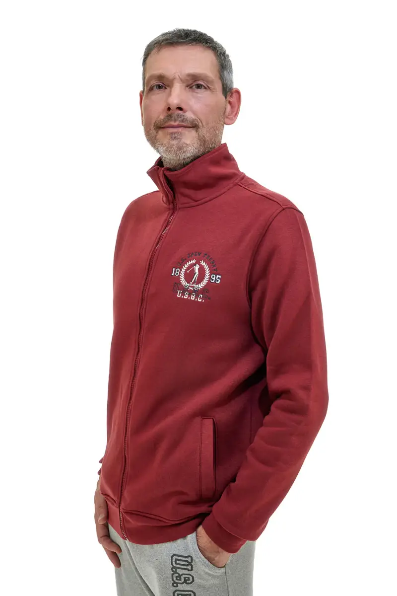 Felpa rossa full zip con ricamo U.S. Golf Club F110 [BORDO']