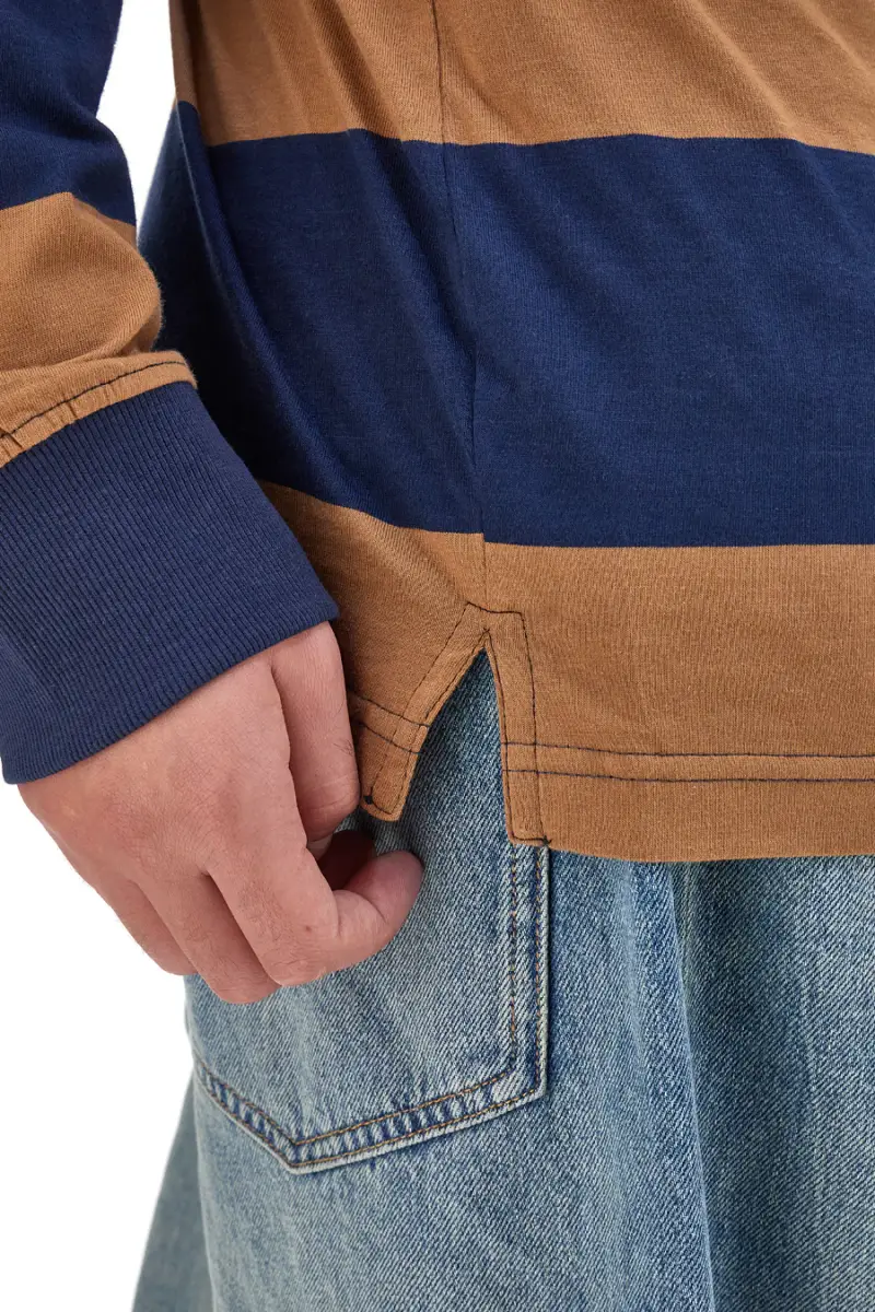 Maglia maniche lunghe a righe marrone e blu con colletto bianco US GOLF CLUB 1292 [CAMEL miniatura 2