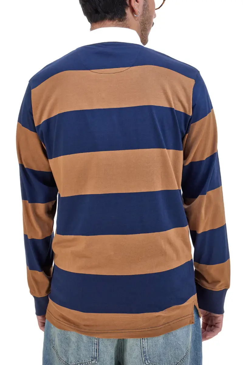 Maglia maniche lunghe a righe marrone e blu con colletto bianco US GOLF CLUB 1292 [CAMEL miniatura 3