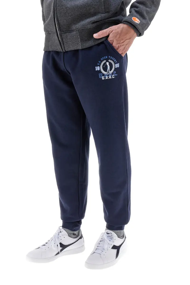 Pantaloni tuta blu in cotone e poliestere con stampa frontale U S Golf Club F105 [BLUE]