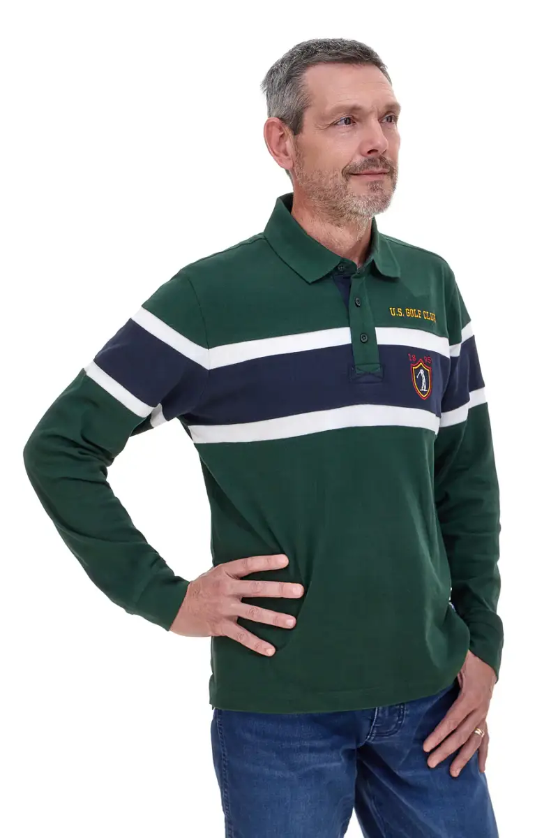 Polo verde con righe e logo ricamato US Golf PR01 [VERDE] miniatura 2