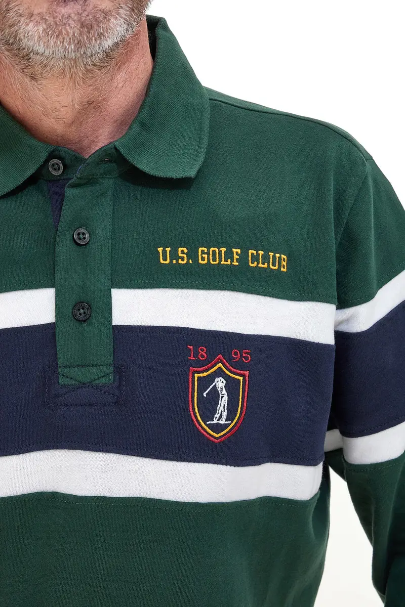 Polo verde con righe e logo ricamato US Golf PR01 [VERDE] miniatura 4