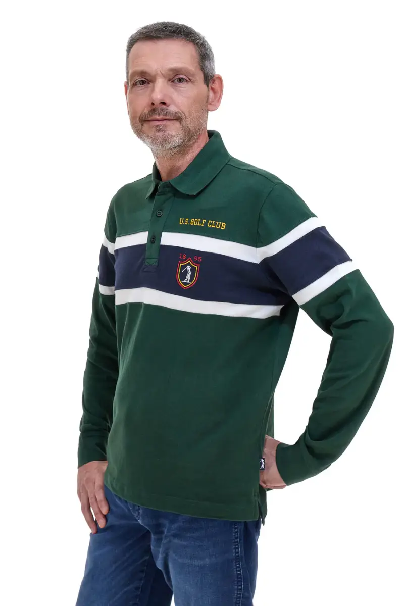 Polo verde con righe e logo ricamato US Golf PR01 [VERDE]