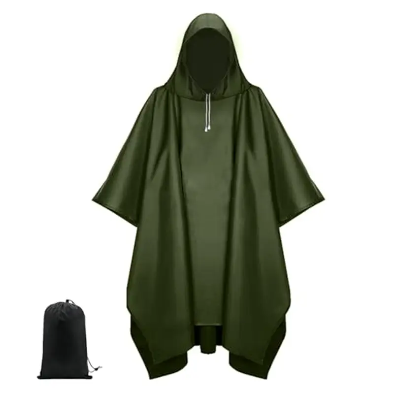 UTEFIF 3 in 1 Multifunzionale Poncho Impermeabile, Poncho antipioggia impermeabile Unisex,con borse portaoggetti, campeggio all'aperto, biciclette, escursioni e pesca - Verde militare