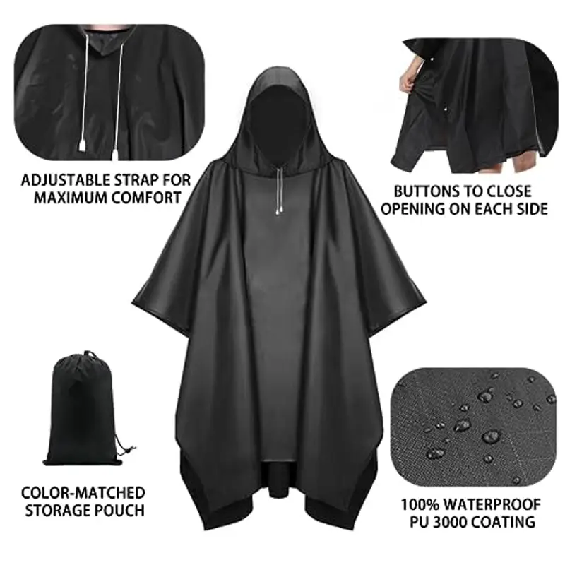 UTEFIF Poncho Impermeabile Multi-Funzionale 3-in-1 con Cappuccio Riutilizzabile Antipioggia Coperta da Picnic Tenda per Uomo e Donna miniatura 2